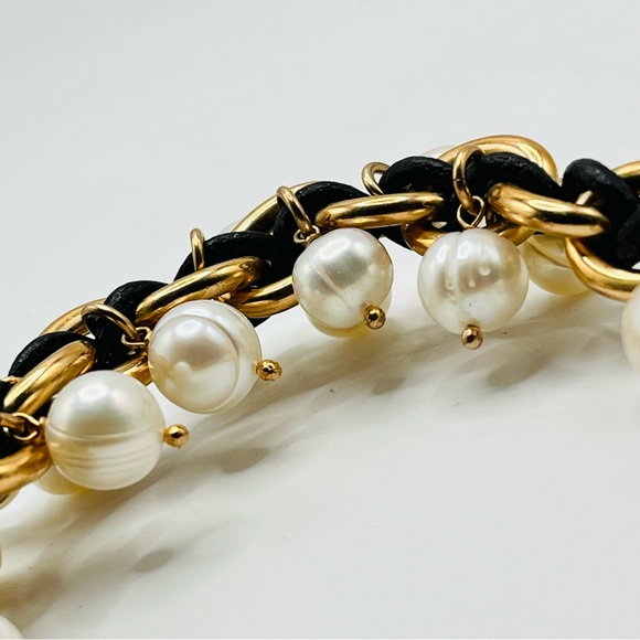 18K Rose Gold Plated Honora Ringed Cultured Pearl and Leather Charm Bracelet 7” - Picture 3 of 5